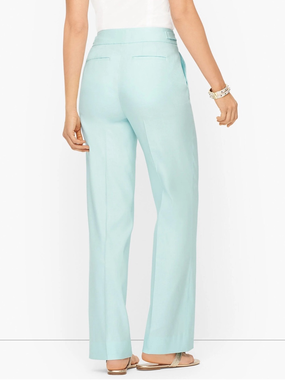 NWT Talbots Curvy Wide Leg Linen Blend Pants Size 14 Mint Aqua High Rise - Picture 3 of 15